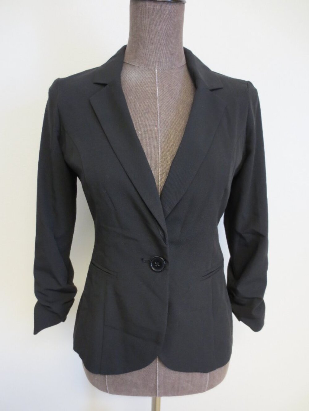 Charlotte Russe Black Single Breasted Blazer w/ Ruched Sleeves - S